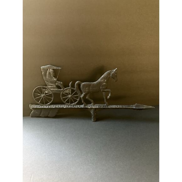 Vintage Cast Iron Horse Buggy Weathervane Equestrian Topper Black Farmhouse - Picture 10 of 10